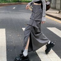 【CW】 Street Pleated Skirt 2022 New Streetwear Fashion Split Color Mid-length A-line