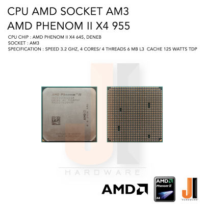 CPU AMD Phenom II X4 955 4 Cores/ 4 Threads 3.2 Ghz 6 MB L3 Cache 125 Watts TDP No Fan Socket AM3 (สินค้ามือสองสภาพดีมีการรับประกัน)