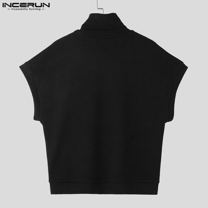 incerun-เสื้อกั๊กคอสูงอเนกประสงค์เสื้อแขนกุดสำหรับเด็กเล็กเรียบง่ายที่ปิดแขนสำหรับผู้ชาย-สไตล์เกาหลี