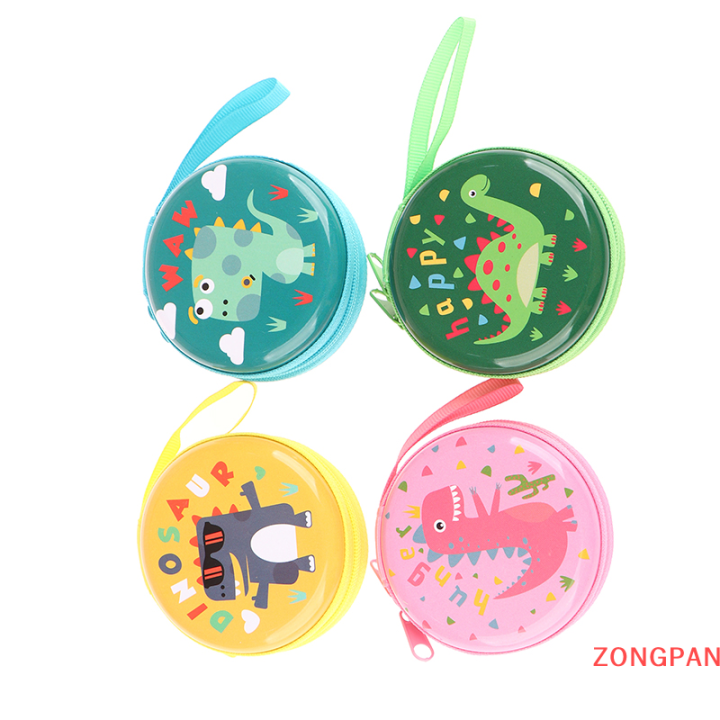 zongpan-กระเป๋าไดโนเสาร์ที่น่ารักกระเป๋าใส่เหรียญทรงกลมพิมพ์ลายน่ารักกระเป๋าสตางค์มีซิปกระเป๋าสตางค์สำหรับเด็กหญิงเด็กชายที่เก็บหูฟัง