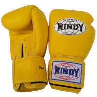 Windy Boxing Gloves (8,10, 12,14  oz.) Yellow Genuine Leather Sparring MuayThai MMA K1นวมซ้อมมวยไทย วินดี้สปอร์ต สีเหลือง ทำจากหนังแท้ เมจิกเทป