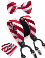 คลาสสิก Chriatmas ลายแขวนยืดหยุ่นปรับจัดฟันกางเกงกางเกงยีนส์ Y กลับ Suspenders Bowtie กระเป๋าตารางชุดคลิปโลหะ