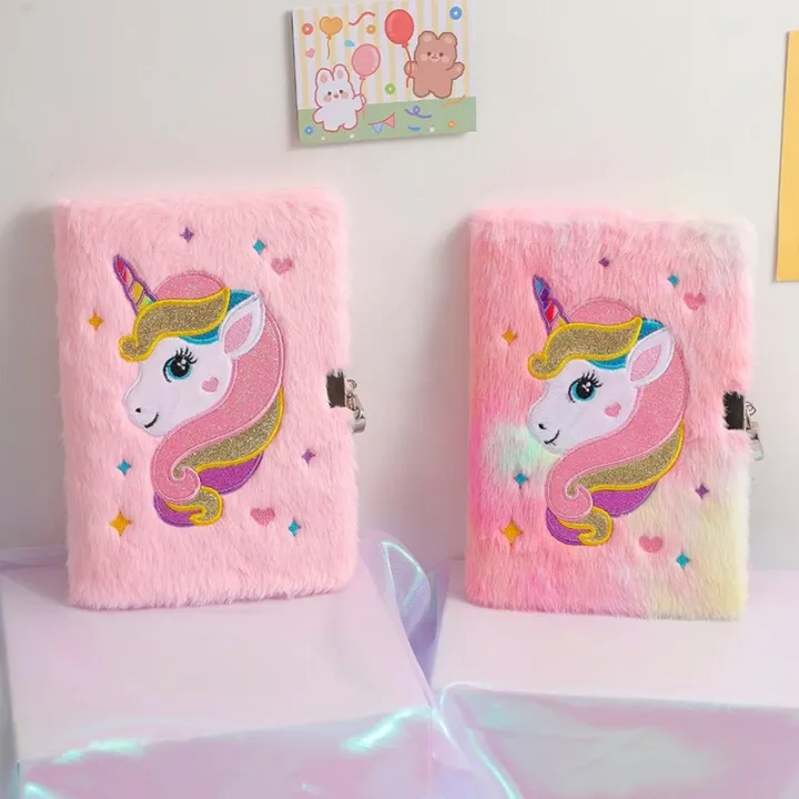 Unicorn Diary With Lock For Kid Girls Gift Cute Plush Notebook A5 Size ...