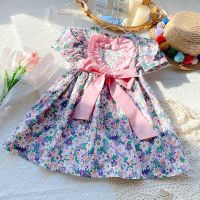 Girls Cotton Dress Short Sleeve Floral Dressing Clothing for Kids Wear Summer Clothes Princess Dress  Vestidos  by Hs2023