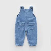 DIIMUU Toddler Baby Clothing Girls Boys Denim Overalls Casual Cartoon Bear Patchwork Jumpsuits Playsuits Rompers