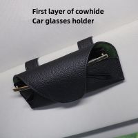 ◐♣ Leather Car Glasses Case Auto Sun Visor Glasses Holder Sunglasses Clip Card Ticket Holder Automobile Accessories Multi-Function