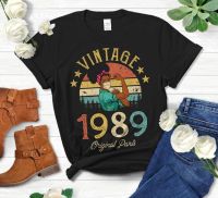 เสื้อยืดผู้หญิงวินเทจ1989ชิ้นส่วนแท้สไตล์แอฟริกันอเมริกันพร้อมหน้ากาก32th ของขวัญวันเกิดผ้าฝ้ายมีสีฮาราจูกุ