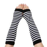 Fashion Cotton Long Gloves Women Girls Wristband Strip Arm Cover Long Sleeve Soft Striped Elbow Mitten Knitted Fingerless Gloves