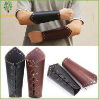 ADYQKU0DH เครื่องหนังแท้ ยิงธนูแขนยาม ถุงมือกันร้อน สีดำสีน้ำตาล Viking Bracer อุปกรณ์เสริมกีฬา พังก์สไตล์ ข้อมือแขนเสื้อ ชายหญิง