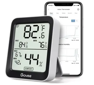 Bluetooth Digital Electronic Temperature and Humidity Meter Gauge ( Thermometer and Hygrometer in one with LCD Display) - Room Humidity and Temperature  Sensor Gauge with Remote App Monitoring, Notification Alerts, 2 Years Data