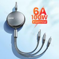 6A 2In1 3In1 100W แบบยืดหดได้สายสำหรับ Huawei USB เร็ว/แบบพกพา3 In 1ไมโคร USB USB ชนิด C สายสำหรับซัมซุง