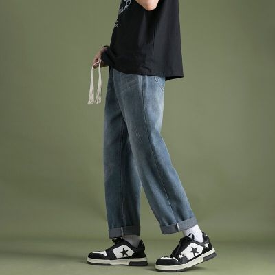 กางเกงยีนส์แบบผูกเชือกสำหรับผู้ชายแฟชั่นแนวสตรีทฮาราจูกุ Celana Denim Longgar ฮิปฮอปแนวสตรีท S-3XL ฤดูร้อน
