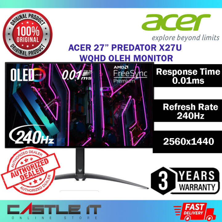 ACER PREDATOR X27U 27" WQHD OLED 240HZ 0.01MS FREESYNC PREMIUM HDR10 ...