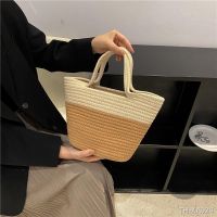 ▨ Winter Small Bag Ladies Fashion Braided One Shoulder Female Cotton Rope Contrasting Color Messenger Bucket