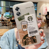 เคสโทรศัพท์มือถือแม่พิมพ์กลม A38 OPPO 4G 2023ใหม่ลาย Starbucks เคสมือถือลายเทพธิดาคู่รักเคสนิ่มแบบเรียบง่ายสำหรับ OPPOA38 4G ฝาหลังโปร่งใส