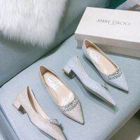 JimmyCh00ˉpointed toe crown wedding shoes flashing gold shallow mouth bridesmaid shoes women