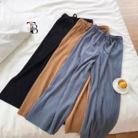 Multicolor Plain Rub Long Drawstring Culottes Pants 80cm Waist Stretchable for Women