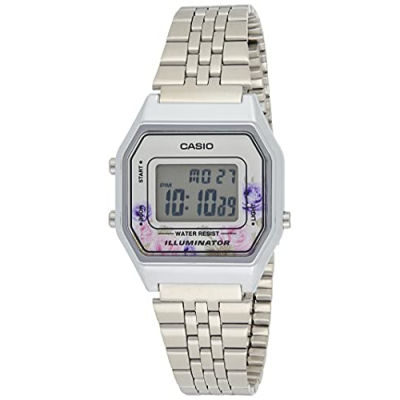 Casio LA680WA-4C Womens Vintage Floral Dial Alarm Chronograph Digital Watch