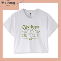 [MERVIN]?[HOT SALE]?? เสื้อยืดพิมพ์ลายกระต่ายเสื้อครอปผู้หญิงคอกลมแขนสั้นเข้ารูปสไตล์สตรีท