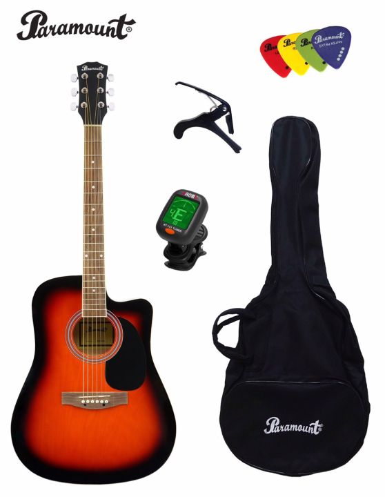 paramount-acoustic-guitar-กีตาร์โปร่ง-41-คอเว้า-รุ่น-f601csb-สีซันเบิร์ส-พร้อมอุปกรณ์กีต้าร์ครบเซ็ต-กระเป๋า-amp-เครื่องตั้งสาย-amp-คาโป้-amp-ปิ๊ก-4-ตัว-กีต้าร์โปร่งมือใหม่ที่คุ้มค่าเงินที่สุด