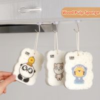 Kawaii Wood Pulp Sponge Pads with Rope Cute Animals Kitchen Dishes Pots Dinnerware Scrubber Household Cleaning Tool