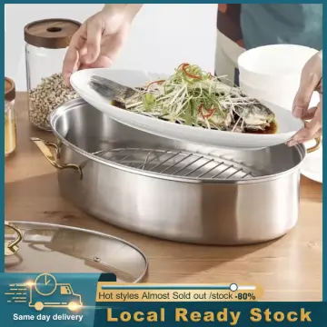 Large Capacity 304 Stainless Steel Oval Fish Steaming Pot Set Home Cooking  Pot with Plate