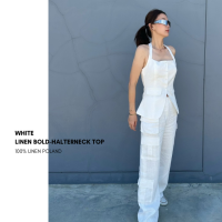 WHITE I LINEN BOLD-HALTERNECK TOP