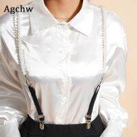 Rhinestone crytal silver claw beads suspenders For women shirt ORing Garters rubber Elasticity Belt Pearl braces for jeans Strap