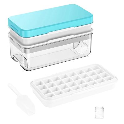 Ice Square Tray with Lid and Bin, 64 Pcs Ice Cubes , Ice Trays for Freezer, Tray Mold, Ice Freezer Container
