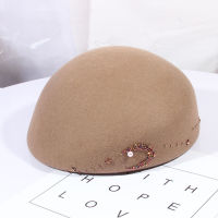 Winter Beret Hats For Women 100 Wool Felt Hat Pillbox Fascinator Cap Formal Beads Moon Berets Elegant Ladies Retro Painter