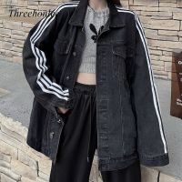 ZZOOI High Quality Women Korean Denim Jacket 2021 Autumn Streetwear Baggy Stripe Long Sleeves Outwear Ladies Fashion TOP Clothes Coats