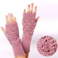 Warm Fingerless Knitted Gloves Stretch Half Arm Crochet Knitting Faux Mitten