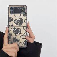 เคสโทรศัพท์รูปหัวใจรักสีดำสำหรับ Samsung Galaxy Z ฝาพับ4 3 Flip3 ZFlip4 ZFlip3สองด้านข้างสีเงินกันกระแทก