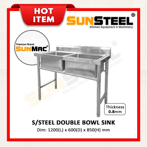 【SUNSTEEL】4FTx2FT Stainless Steel Double Bowl Sink Table