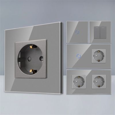 ✐∏ Bingoelec Grey Light Switch and Wall Socket with Crystal Glass Panel Home Improvement