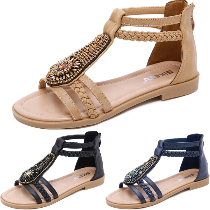 top-35-42-strapy-sandals-women-gemstone-beading-soft-leather-zipper-flat-low-heel-ladies-shoes-dinner-flat-shoes-office-wear-hot-sale