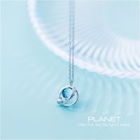 s925 Planet necklace สร้อยคอเงินแท้   สไตล์แฟนตาซี ประดับ Cubic Zirconia (CZ)และคริสตัลสีฟ้าอ่อน