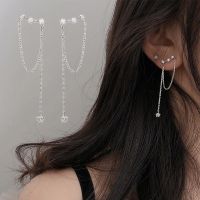 DW Trendy Long Tassel Crystal Earrings for Women Fashion Rhinestone Star Moon Dangle Earrings Party Wedding Jewelry Gifts