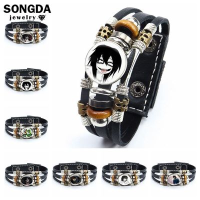 New Jeff and Jane The Killer Heart Leather Bracelet Creepypasta Creepy Pasta Ticci Toby Cartoon Figure Glass Button Anime Bangle