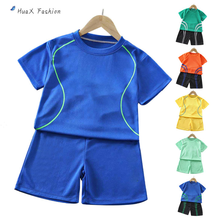 huax-fashion-เสื้อยืดชุดฟุตบอลแขนสั้นกีฬาสำหรับเด็กอายุ3-8ปี-2ชิ้นสำหรับฤดูร้อน
