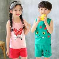 Girls Boys Summer Clothing Set Cotton Homewear Kids Clothes Tank tops T shirt Beach Shorts outfits Pyjamas For 2 4 6 8 10 Years