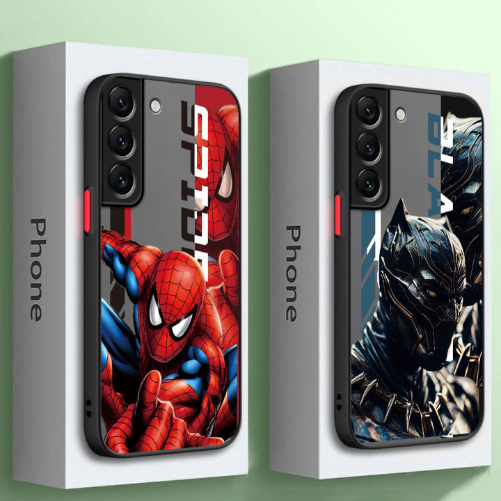 marvel-spider-man-phone-case-for-samsung-s23-ulrta-s22-5g-s21-fe-s20-plus-s10e-silicone-edge-cover-matte-pc-capa-black-panther-phone-cases