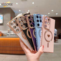 KISSCASE เคสซิลิโคนนิ่มชุบหรูหราสำหรับชาร์จไร้สาย Magsafe สำหรับ Samsung Galaxy S23 S21 S22อัลตร้าบวกแม่เหล็กฝาสำหรับ Samsung Samsung S23 S22พิเศษบวกรักหัวใจปกหลัง