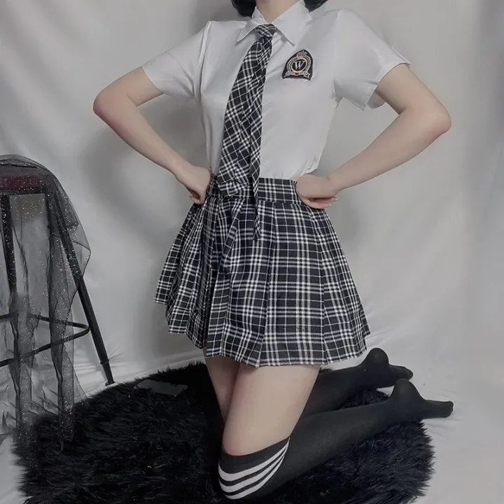 Miss Lan】uniform student clothes Plaid tie split pure Japanese and Korean  Campus School Uniform role play | Lazada Singapore