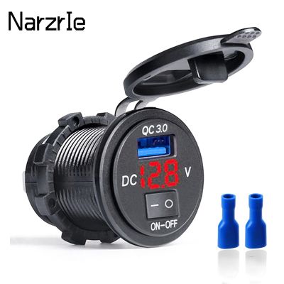 Quick Charge 3.0 USB Car Charger Socket Digital Display Voltmeter USB Charger Socket with ON-OFF Switch for Car Motorcycle ATV