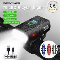 2023 NEW 1200LM T6 LED Bike Light USB Rechargeable Lamp MTB Road Bikes Front And Rear Bicycle Lantern Headlight Cycling Bike Accessories