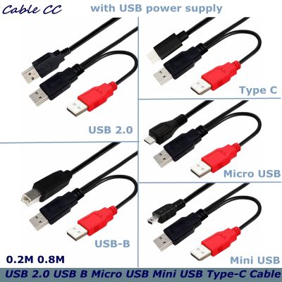 0.8 M สำหรับฮาร์ดดิสก์มือถือเครื่องพิมพ์ Y-Type Data CABLE Double HEAD USB-B USB 2.0 Micro MINI 5PIN ประเภท-C ภายนอก USB Power Supply-kdddd