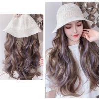 XUANGUANG Synthetic Hollow Visor Wig Brown Ombre Long Roll Hat With Hair Extension Travel Fashion Wigs Womens Natural Wigs