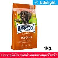 อาหารสุนัข Happy Dog Sensible Toscana อาหารสุนัขโต ทำหมัน และควบคุมน้ำหนัก สูตรเนื้อเป็ดและปลาแซลมอน 1กก. (1ถุง) Happy Dog Sensible Toscana Premium Dog Food Gluten-free with Low-