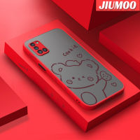 JIUMOO เคสปลอกสำหรับ Samsung กาแล็คซี่ M31 A31พิมพ์ลายหมีการ์ตูนดีไซน์ใหม่ขอบสี่เหลี่ยมด้านข้างบางมีน้ำค้างแข็งโปร่งใสแข็งกันกระแทกเคสมือถือแข็งปลอกซิลิโคนคลุมทั้งหมดเคสนิ่มสำหรับปกป้องกล้อง